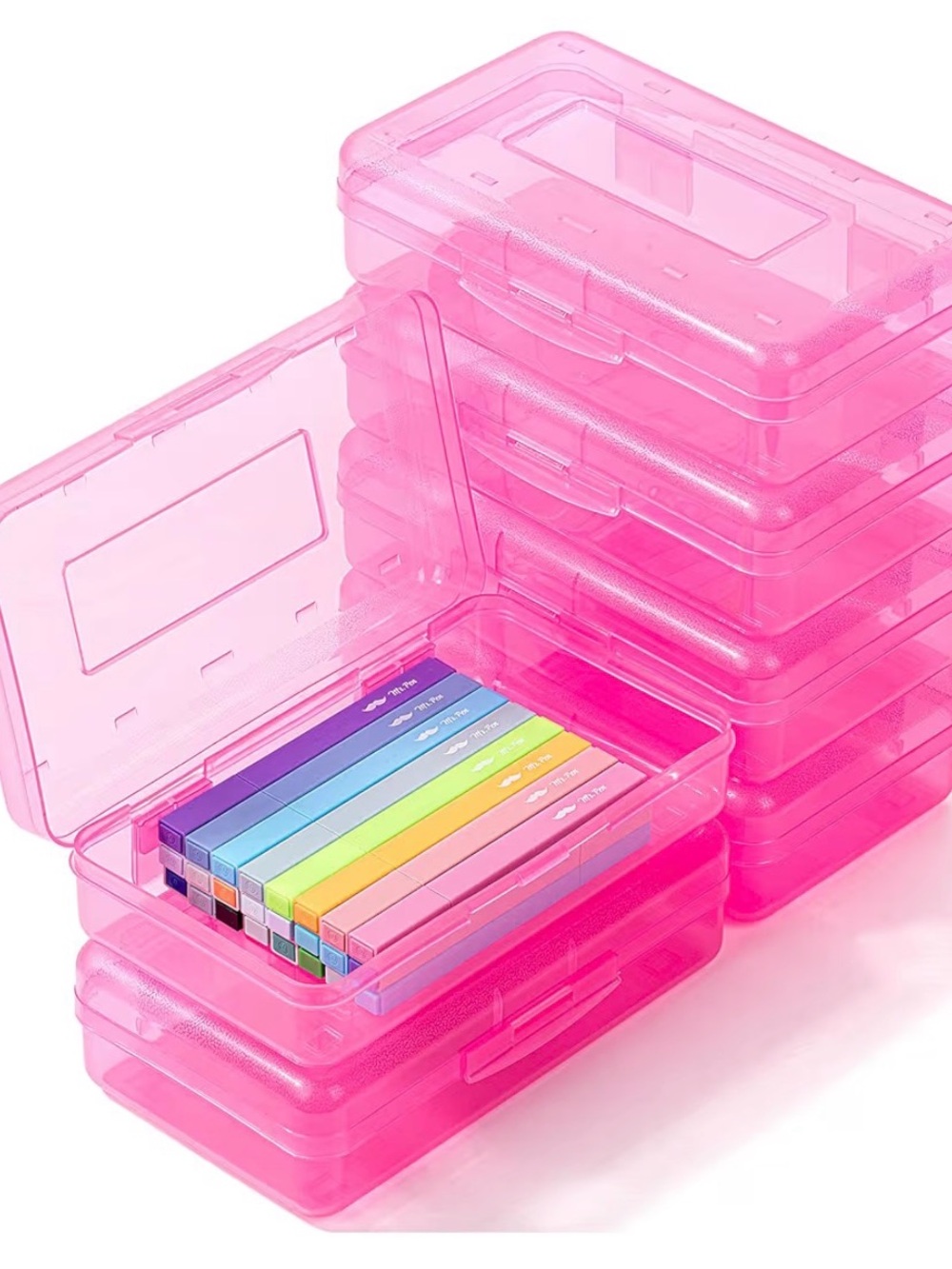 Pink Plastic Storage organizational boxes - Set of 6 Stackable Boxes